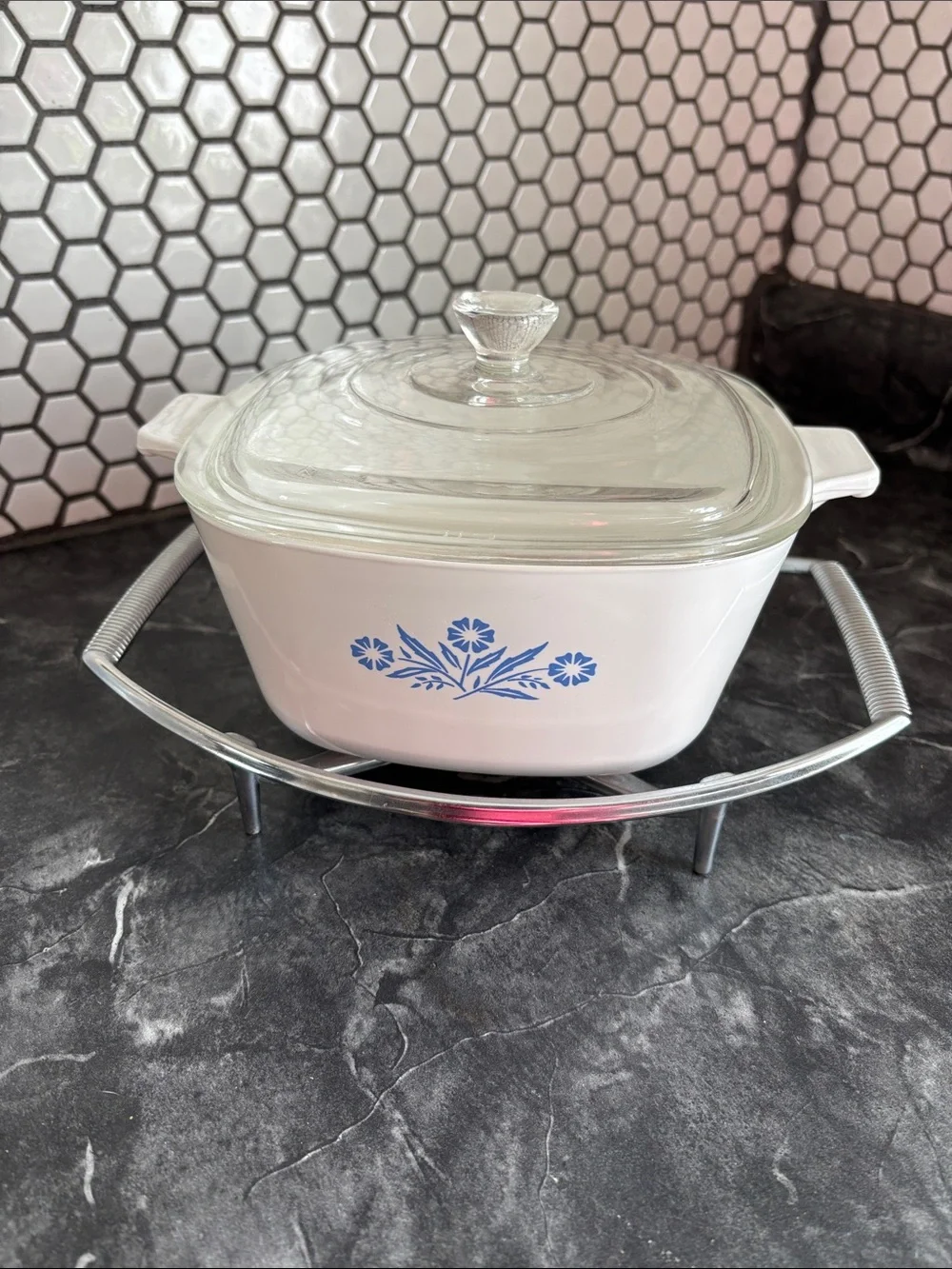 Corning Ware Chrome Metal Trivet with Curved Support Arms